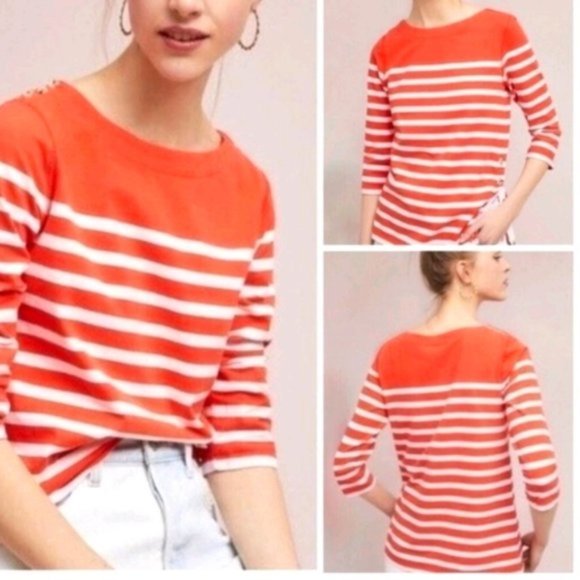 Maeve Anthro Bonnie Boatneck Orange Striped Top XS - Picture 1 of 9